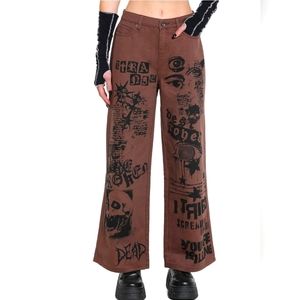 Hot Topic Social Collision Brown Punk Graphic Carpenter Pant Gothic Grunge Size7